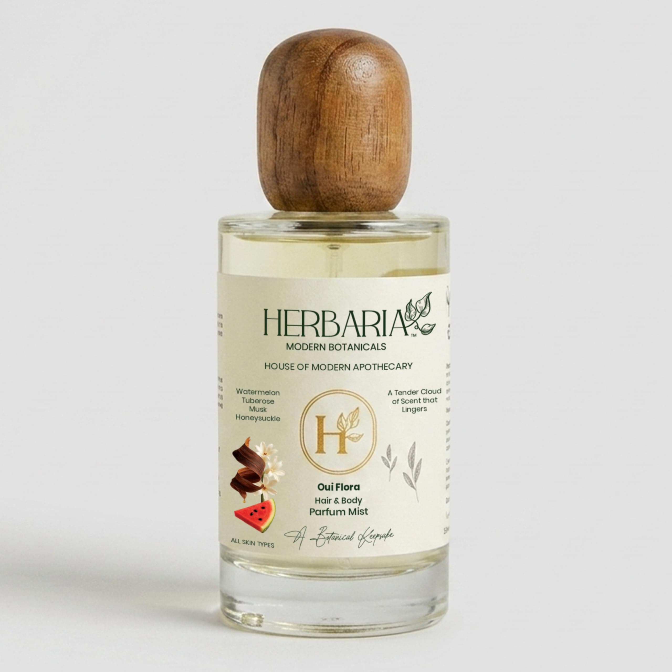 Herbaria Oui Flora Hair & Body Parfum Mist (110ml) | 100% Vegan Fragrance Mist for Hair & Body | Watermelon, Tuberose, Musk & Honeysuckle